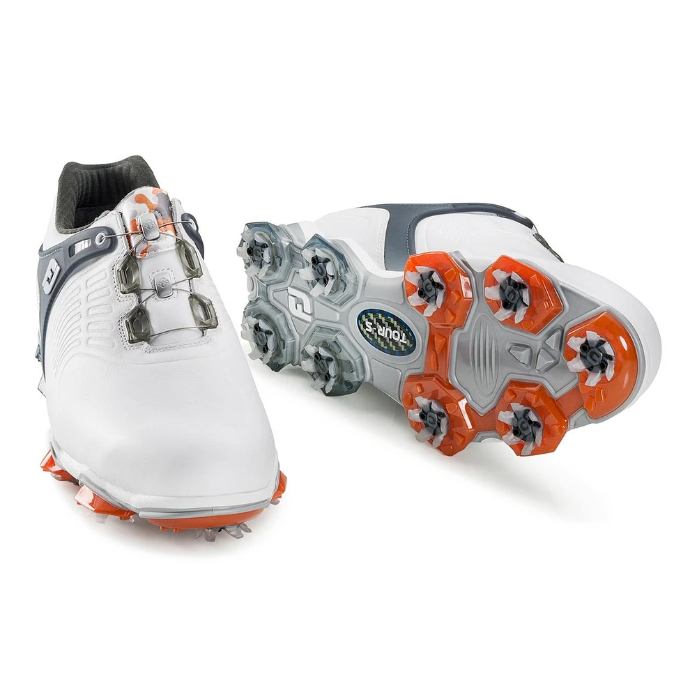 Men's Tour S Boa Spiked Golf Shoe - WHITE/GREY/ORANGE