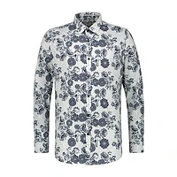 Men's Shadow Flower Fine Stretch Button Up Long Sleeve Shirt