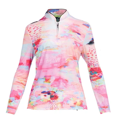 Women's Sunsense Watercolour Printed Quarter Zip Long Sleeve Top