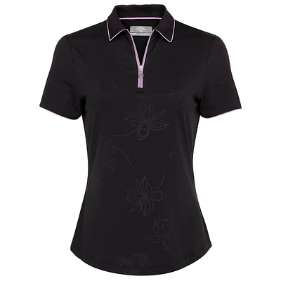 Women's Embossed Floral Printed With Piping Short Sleeve Polo