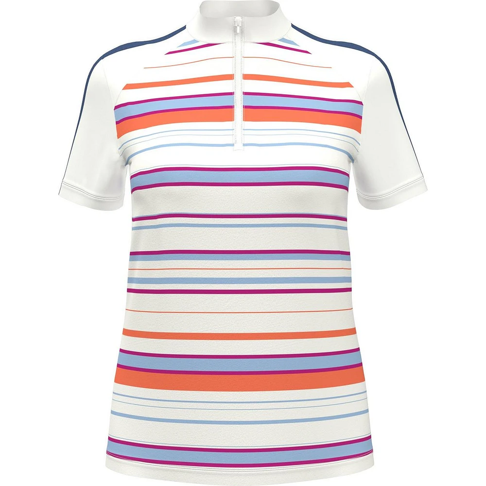 Women's Striped Zip Mock Short Sleeve Polo