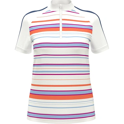 Women's Striped Zip Mock Short Sleeve Polo