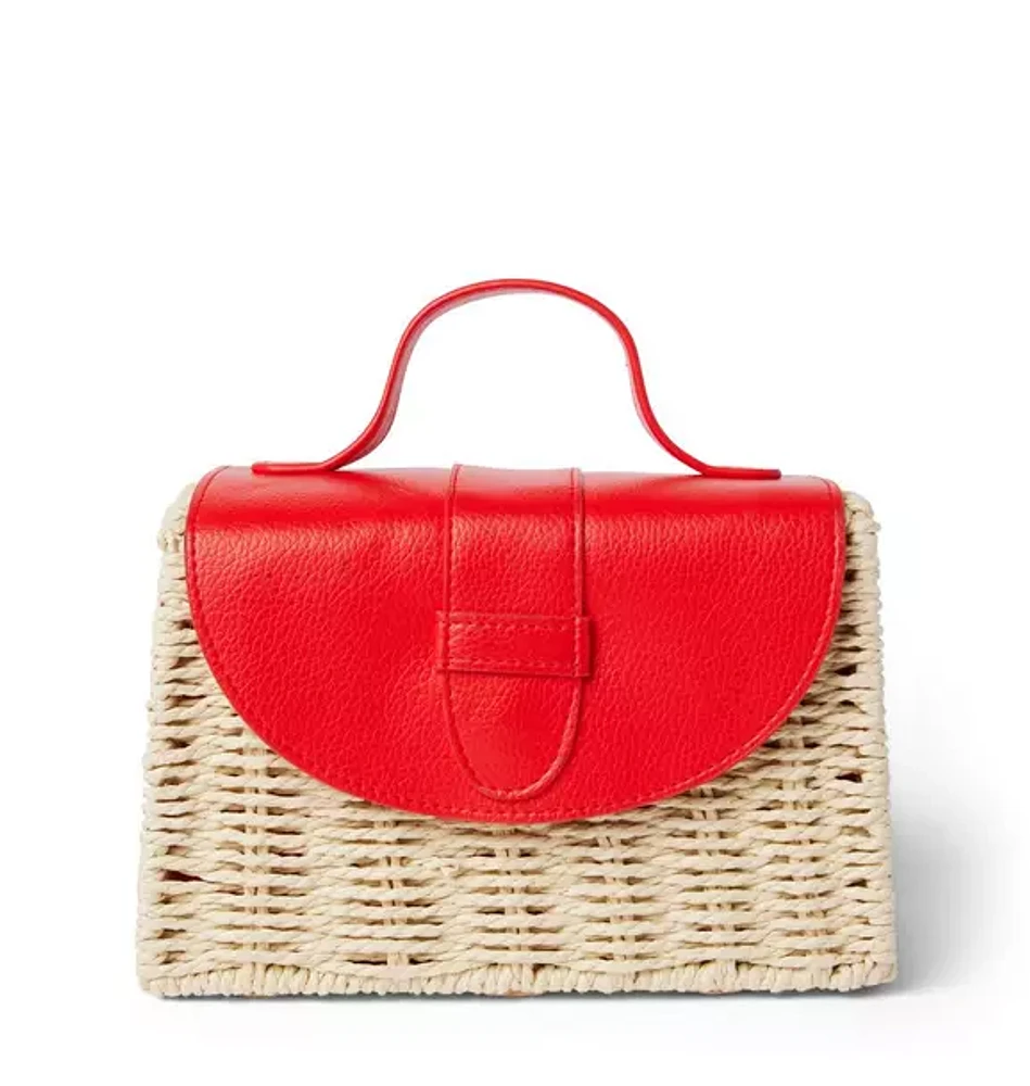 Pebbled Flap Straw Purse