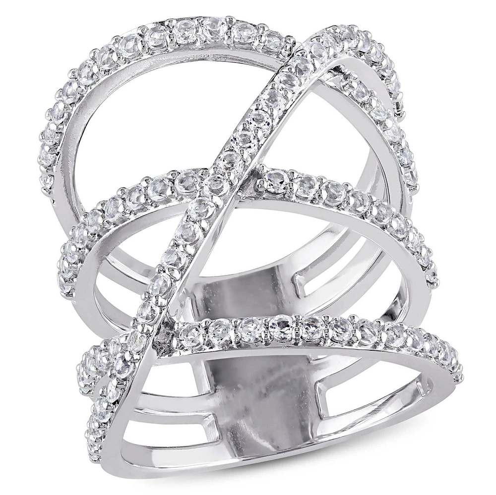 Bague croisée Miabella avec topazes blanches 2-2/5 CT PBT en argent sterling