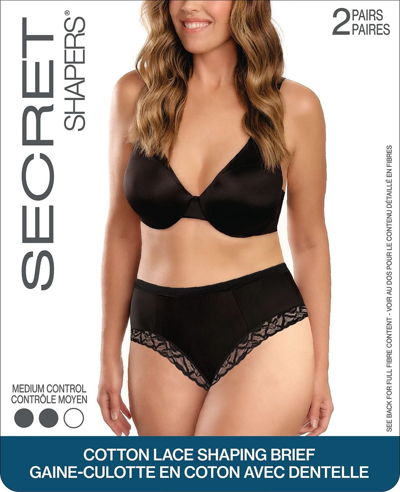 SECRET SHAPERS® Cotton and Lace Shaping Brief 2 Pairs