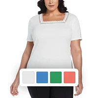 RAFAELLA Women's Square Neckline Short Sleeve Tee Shirt