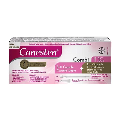 Canesten® Combi 1 Day Vaginal Soft Capsule for Yeast Infection and Extra Strength External Cream, 1 Treatment