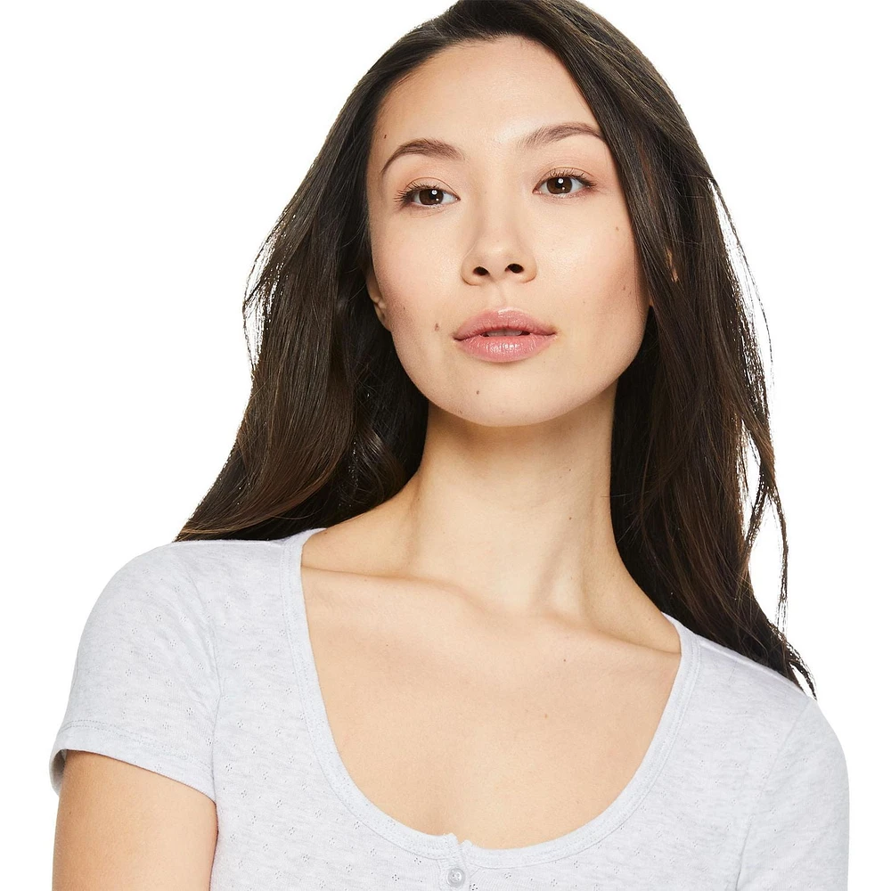 No Boundaries Women's Henley Tee, Sizes XS-XXL