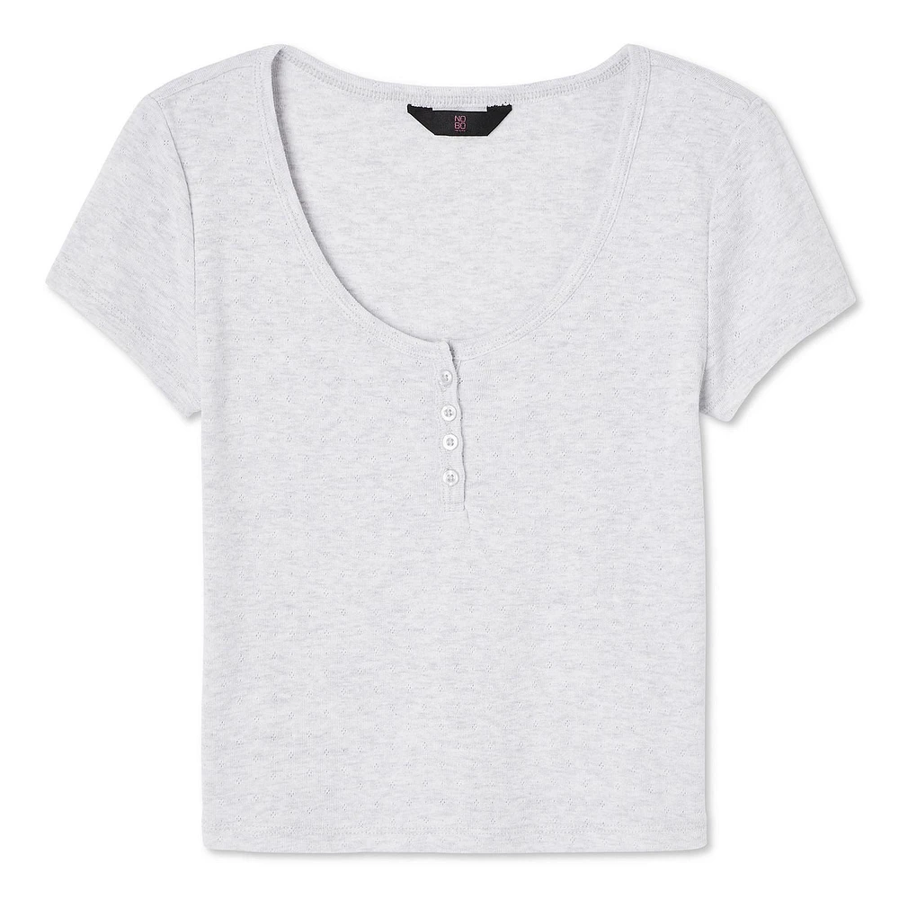 No Boundaries Women's Henley Tee, Sizes XS-XXL