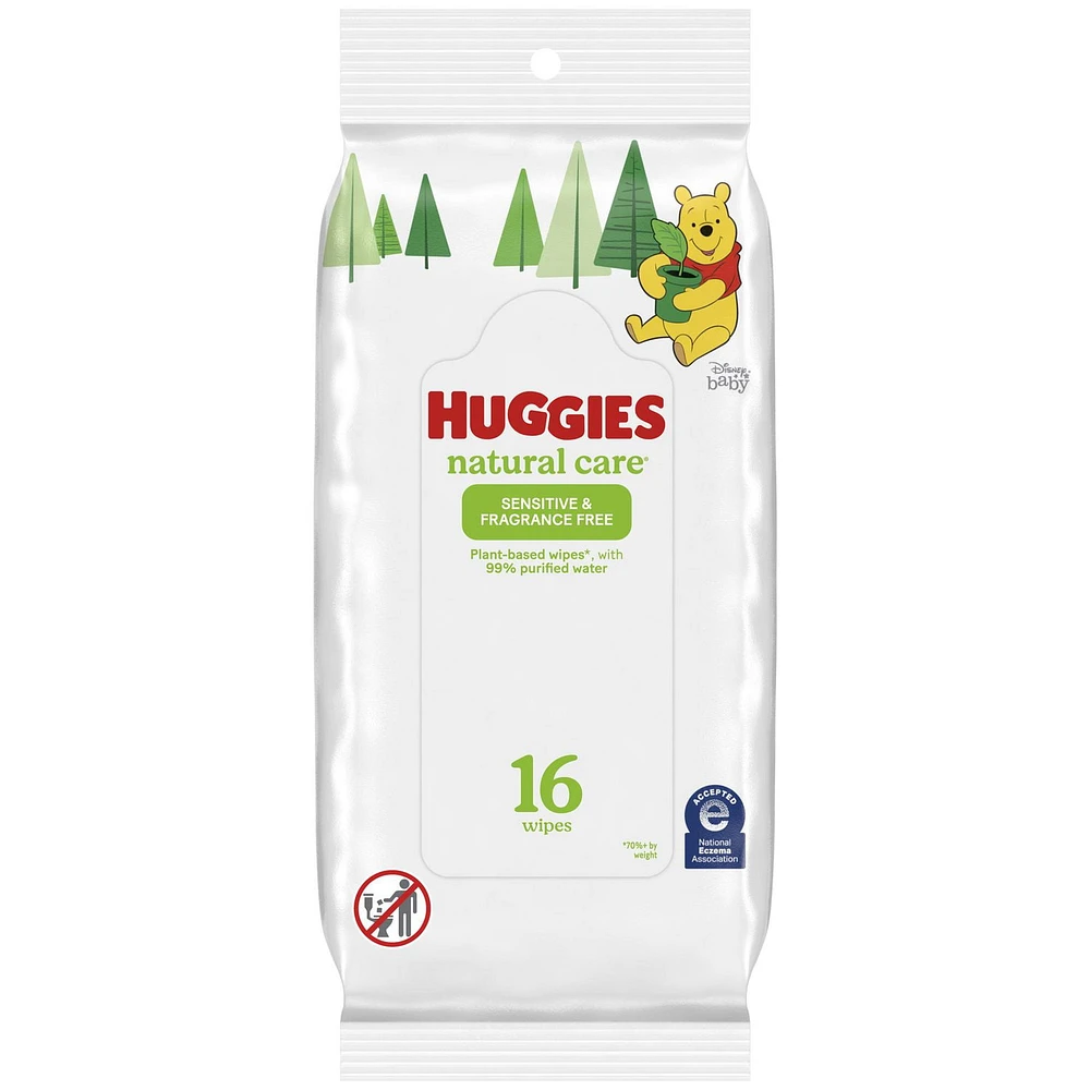 Baby Wipes, Huggies Natural Care Sensitive, UNSCENTED, 1 Soft Pack, 16 Wipes, Baby Wipes Natural Care Sensitive 16 Wipes