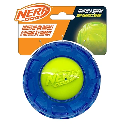 Balle Nerf Dog DEL TPR ajoure jouxeaux pour chiens bleu 10cm 4po / 10cm