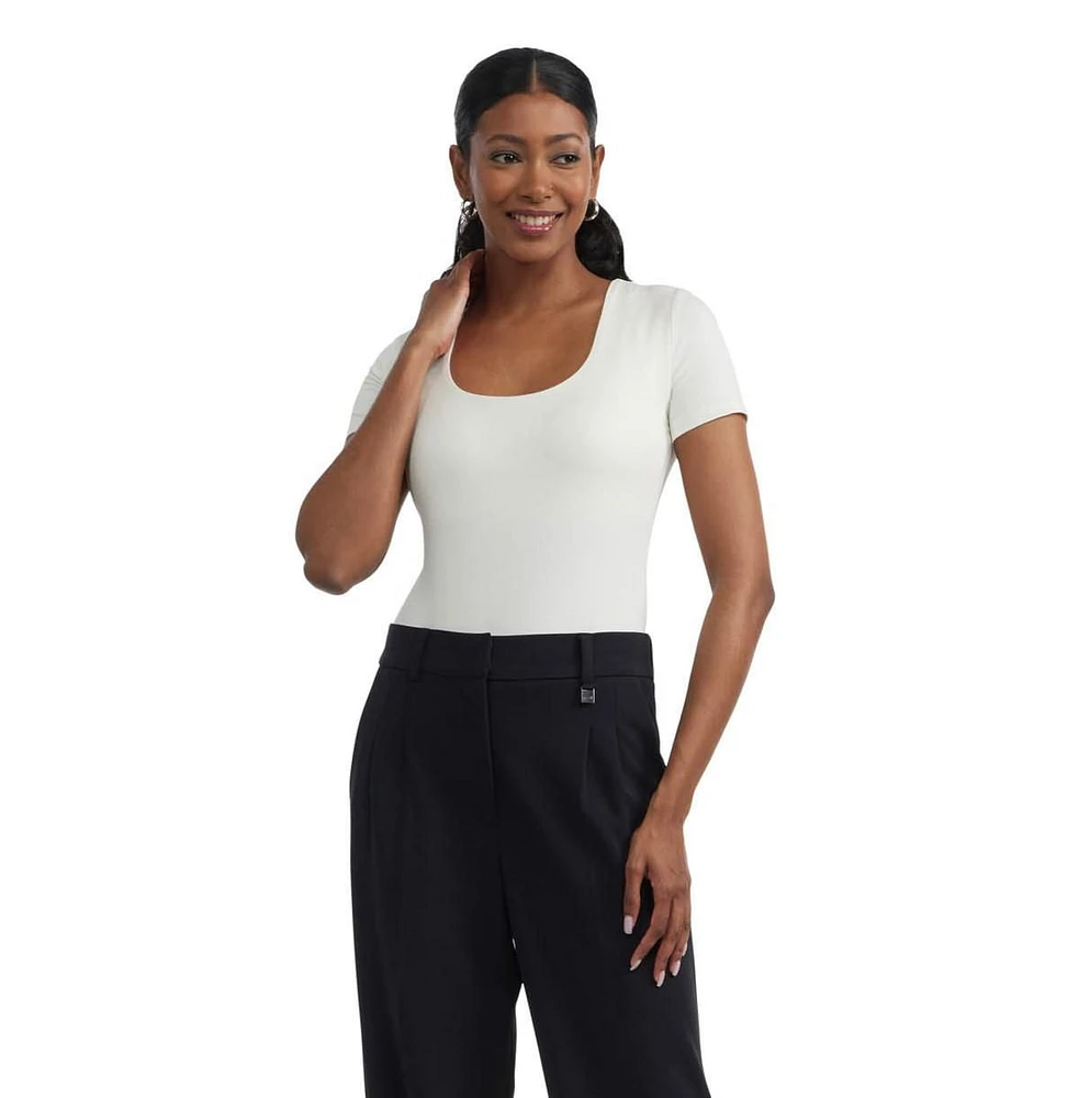 Mexx Women’s Square Neck Short Sleeve Knit Bodysuit, S-XL