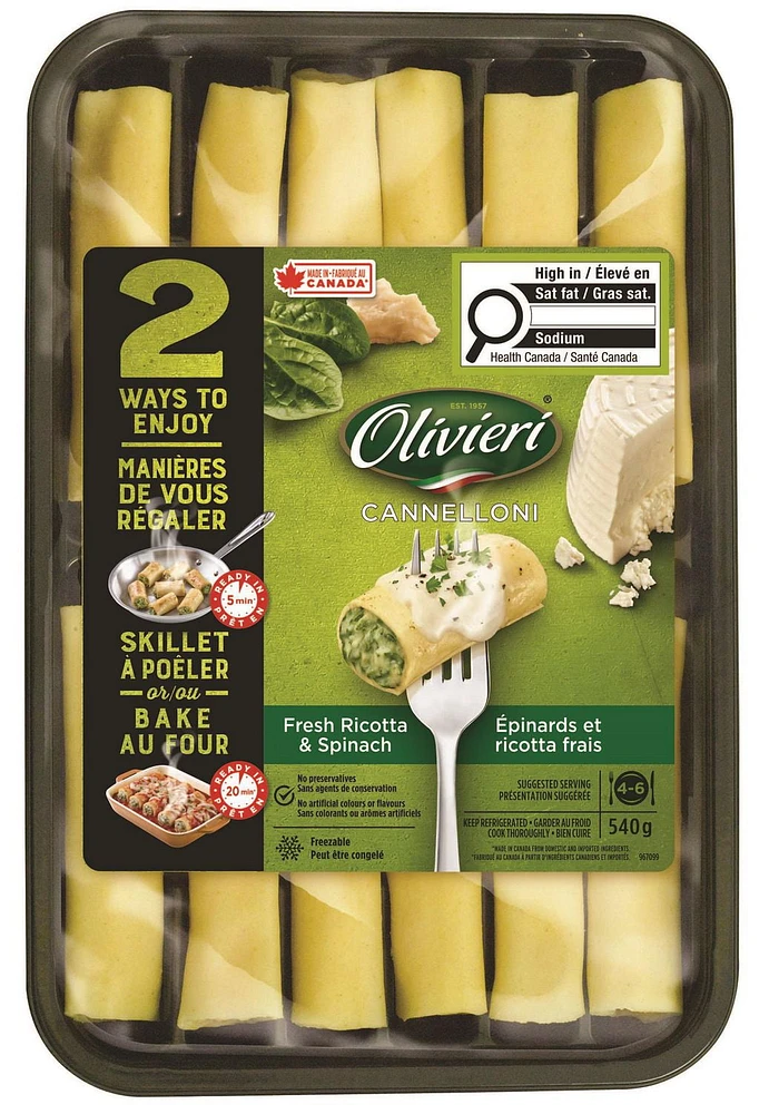 Cannelloni aux épinards et ricotta Olivieri 540g Cannel Epin/Ricotta Oli 540 g