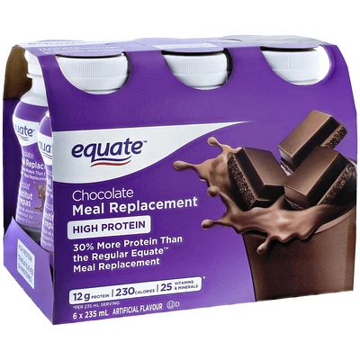 Substitut de repas au chocolat à teneur élevée en protéines Equate 6 x 235 ml