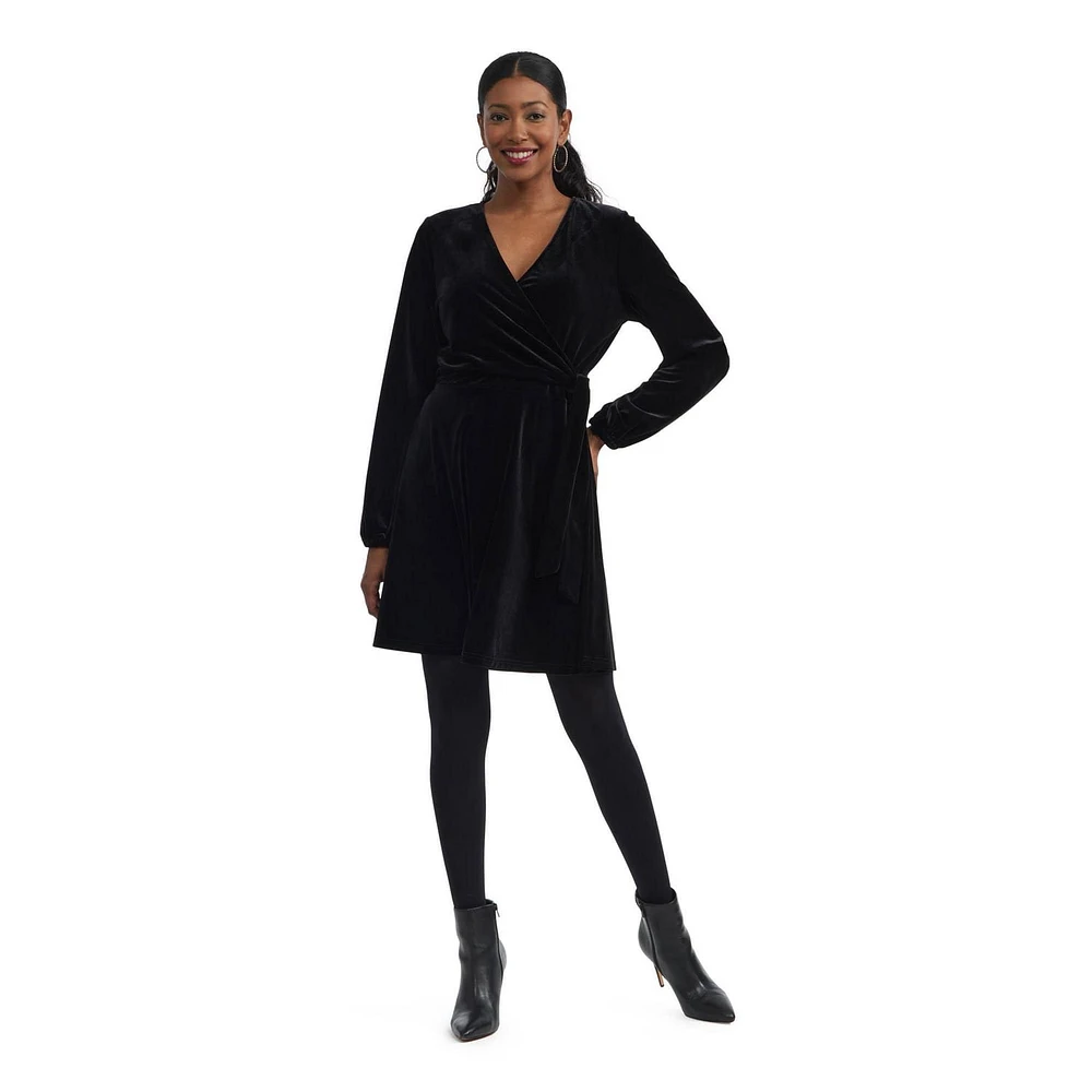 Mexx Women’s Knit Velour Faux Wrap Dress