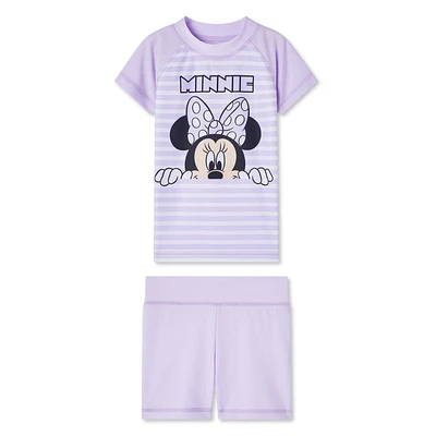 Maillot de bain 2 pièces avec haut anti-UV Minnie Mouse pour petites filles Tailles 2T-5T