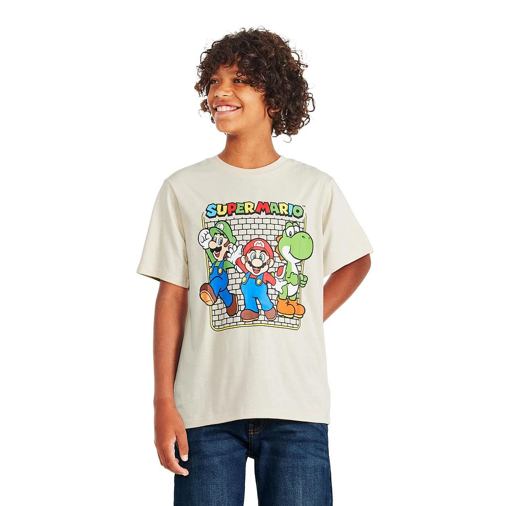 Super Mario Boys' Short Sleeve Tee, Sizes XS-XL