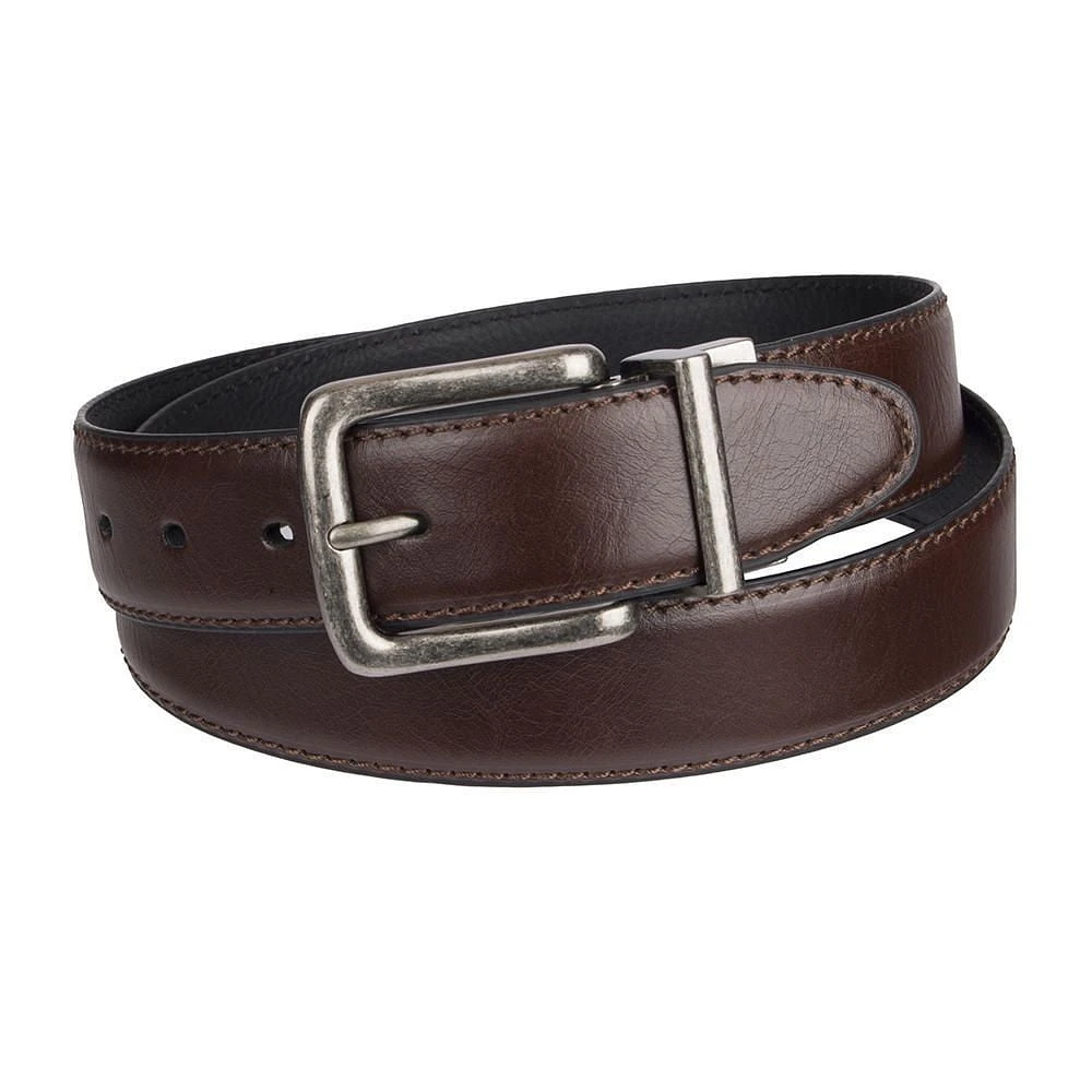 Genuine Dickies Men's 35mm Feather Edge Reversible Swivel Leather Belt