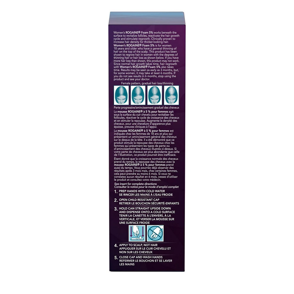 Rogaine pour femmes, traitement pour la perte et l’amincissement des cheveux, mousse de minoxidil à 5 % pour la repousse des cheveux, approvisionnement de 2 mois approvisionnement de deux mois