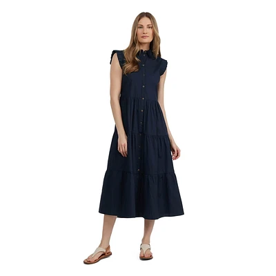 Mexx Women’s Paper Touch Cotton Button Front Tiered Dress, Sizes: XS-XL
