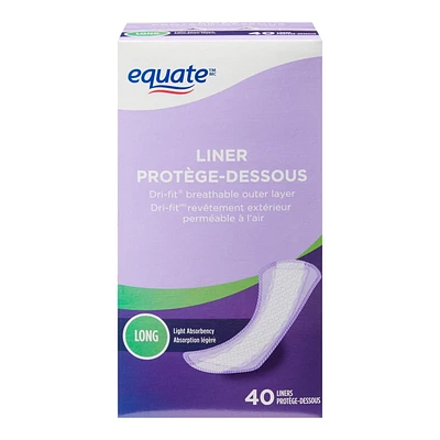 Protège-dessous longs Equate à absorption légère, sans parfum, 40 unités 40 protège-dessous longs à absorption légère, sans parfum
