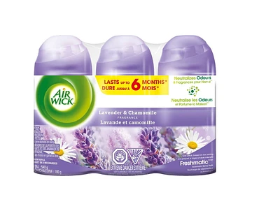 Assainisseur d'air AirWick Freshmatic, recharges automatiques en vaporisateur, lavande et camomille, 3 recharges Paquet de 3 recharges