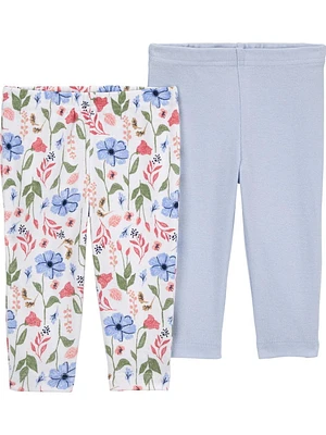 Carter's Child of Mine Lot de 2 pantalons bleus à fleurs pour bébé fille