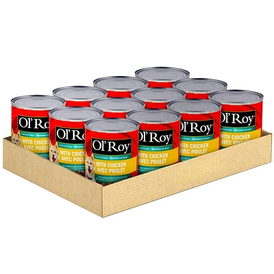 Nourriture Ol’Roy avec morceaux de poulet en sauce pour chiens. Emballage économique. 12 boîtes x 374 g