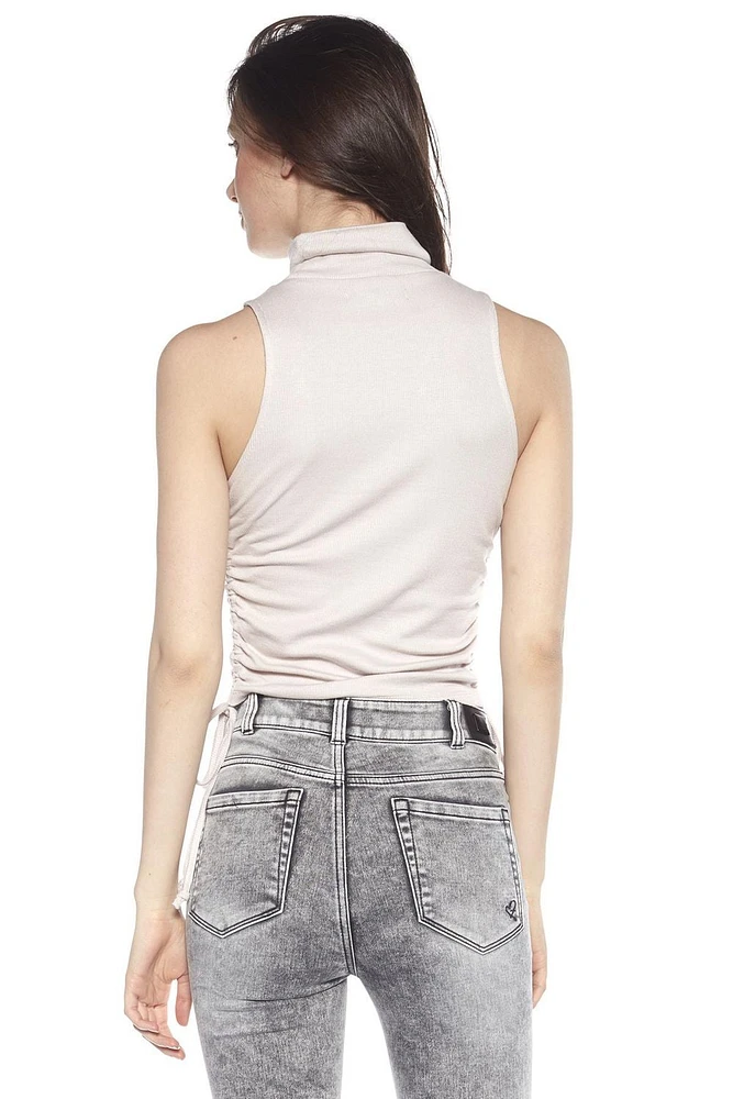 Jeaniologie ™  Women Ribbed Long Sleeved Cropped Front Ruched Top - Black