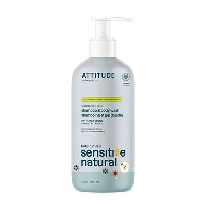 ATTITUDE baby oatmeal sensitive natural, Shampoing et Gel Douche, Sans Odeur, 473 mL