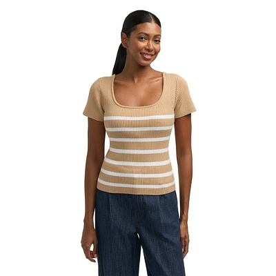 Chemise côtelée et rayée à encolure carrée de Mexx pour femme