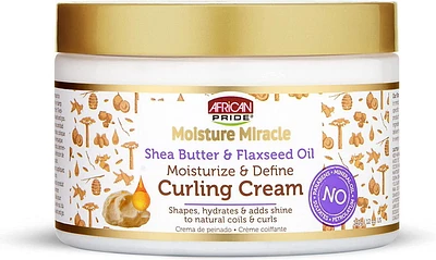 African Pride Moisture Miracle Crème de bouclage au beurre de karité et à l'huile de lin - Forme, hydrate et ajoute de la brillance aux boucles et boucles naturelles, hydrate et définit, 350 ml