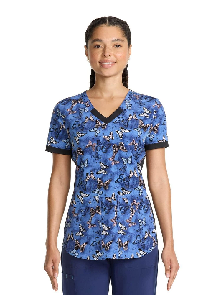 Scrubstar Haut imprimé à col en V pour femmes Flutter Dream Tailles TP-3TG