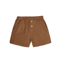 modern moments™ by Gerber® - 2pc Johnny Collar Shirt + Short Set Beige Cactus, Soft and stretchy slub structured jersey