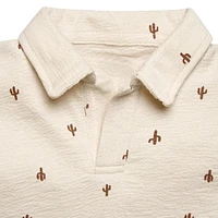modern moments™ by Gerber® - 2pc Johnny Collar Shirt + Short Set Beige Cactus, Soft and stretchy slub structured jersey