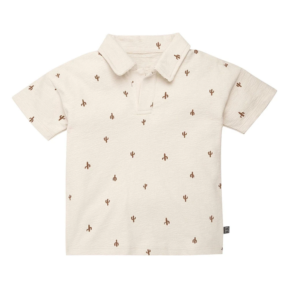 modern moments™ by Gerber® - 2pc Johnny Collar Shirt + Short Set Beige Cactus, Soft and stretchy slub structured jersey