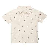 modern moments™ by Gerber® - 2pc Johnny Collar Shirt + Short Set Beige Cactus, Soft and stretchy slub structured jersey