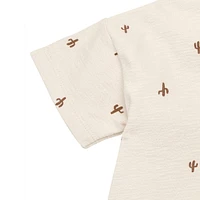 modern moments™ by Gerber® - 2pc Johnny Collar Shirt + Short Set Beige Cactus, Soft and stretchy slub structured jersey