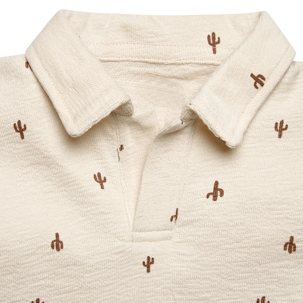 modern moments™ by Gerber® - 2pc Johnny Collar Shirt + Short Set Beige Cactus, Soft and stretchy slub structured jersey