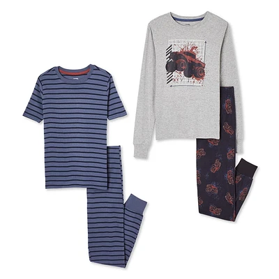Pyjamas 4 pièces George pour garçons Tailles TP–TG