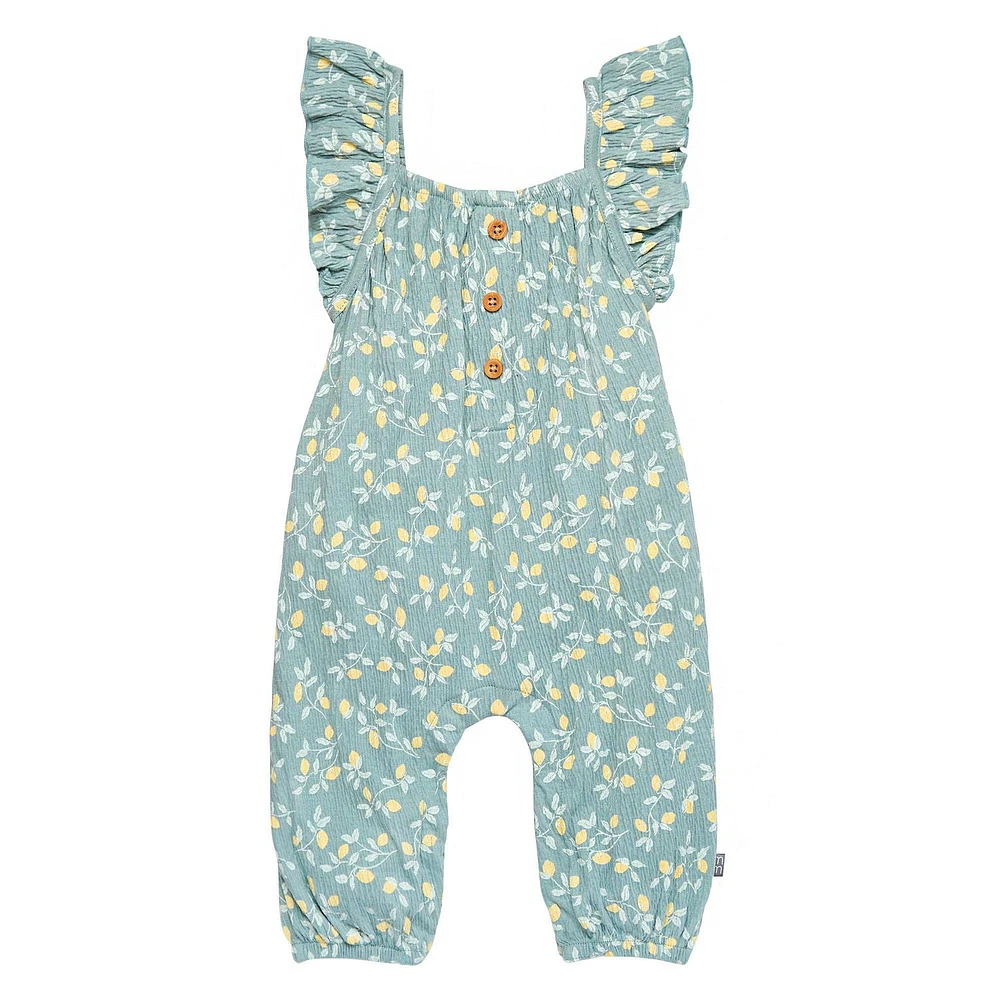 modern moments™ by Gerber® - Long Leg Flutter Sleeve Romper - Teal Lemon Vine, Sizes: 0 to 24 months