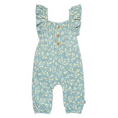 modern moments™ by Gerber® - Long Leg Flutter Sleeve Romper - Teal Lemon Vine, Sizes: 0 to 24 months