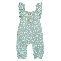 modern moments™ by Gerber® - Long Leg Flutter Sleeve Romper - Teal Lemon Vine, Sizes: 0 to 24 months