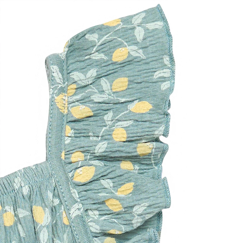 modern moments™ by Gerber® - Long Leg Flutter Sleeve Romper - Teal Lemon Vine, Sizes: 0 to 24 months