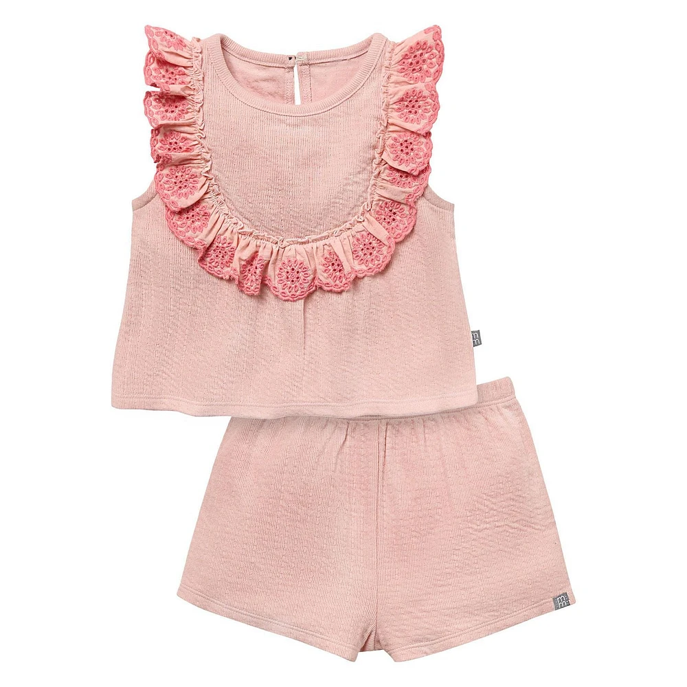 modern moments™ by Gerber®™ - Eyelet Ruffle Top + Shorts Set - Rose, Sizes: 12 months to 5T
