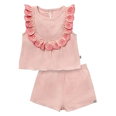 modern moments™ by Gerber®™ - Eyelet Ruffle Top + Shorts Set - Rose, Sizes: 12 months to 5T