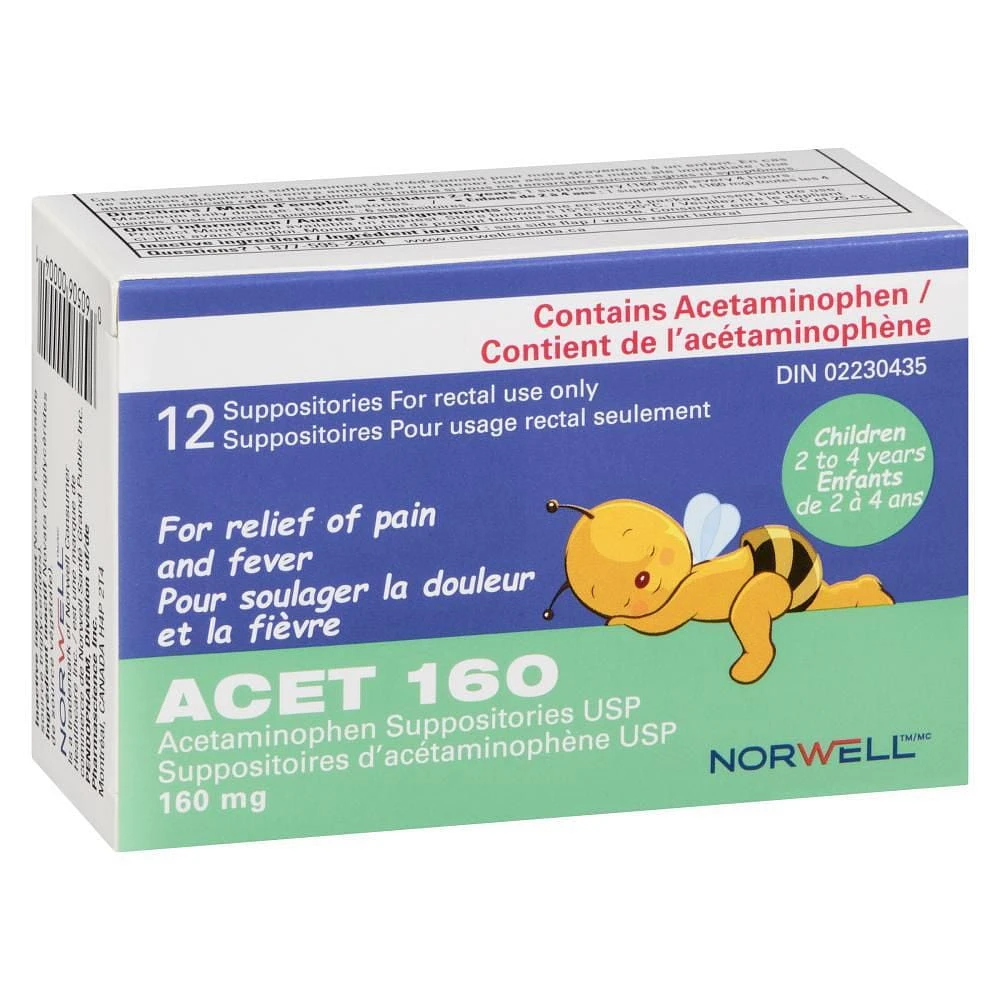 Suppositoire ACET pour la fièvre et la douleur 160mg Suppositoires contre la fièvre pour enfants 2-4ans