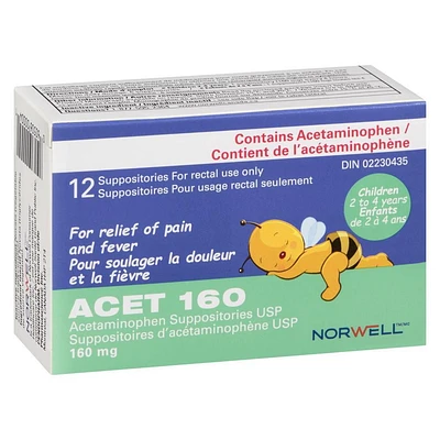 Suppositoire ACET pour la fièvre et la douleur 160mg Suppositoires contre la fièvre pour enfants 2-4ans