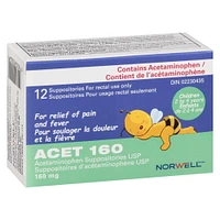 Suppositoire ACET pour la fièvre et la douleur 160mg Suppositoires contre la fièvre pour enfants 2-4ans