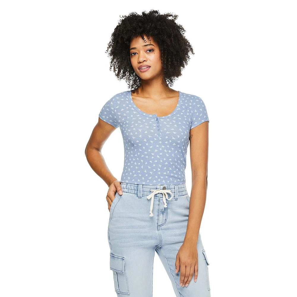 No Boundaries Women's Henley Tee